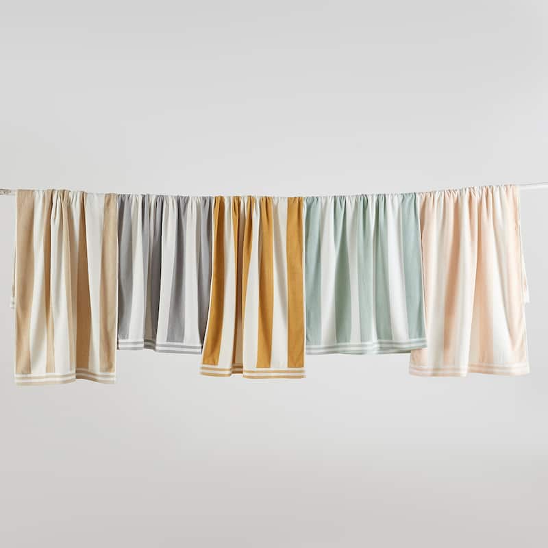 Linery & Co. 100% Cotton Velour Cabana Stripe Beach Towel
