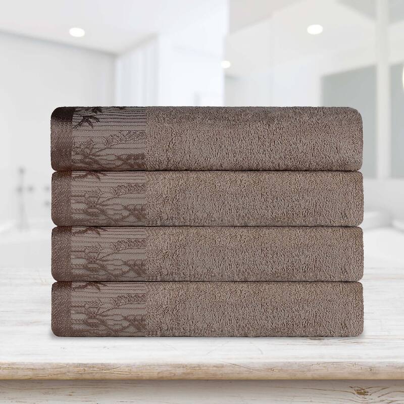 Superior Wisteria Cotton Floral Jacquard Border Bath Towel Set - Frappe