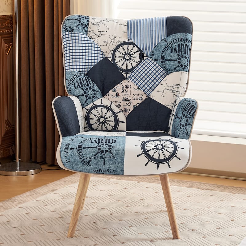 Modern Fabric Upholstered Wingback Armchair Accent Chair