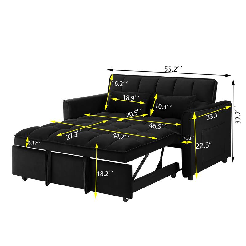 Versatile Velvet Futon Sofa Bed with Adjustable Back and Storage Bag for Living Room