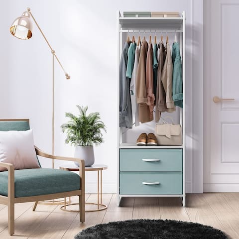 Clothing Rack with 2 Drawers - Tall Closet Stand Dresser for Bedroom