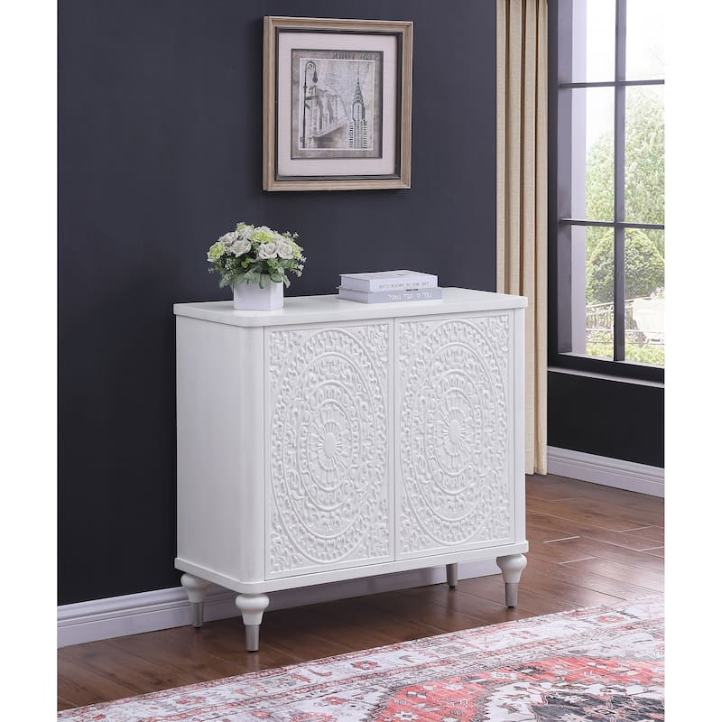 Cardella 2-Door Mandala Accent Cabinet Distressed White