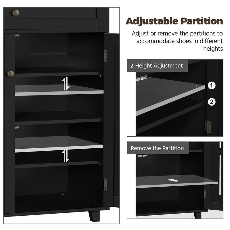 Yaheetech 4 Tier Shoe Storage Cabinet 1 Drawer Closed Adjustable Shoes Rack - 31 x 15 x 34'' (L x W x H)