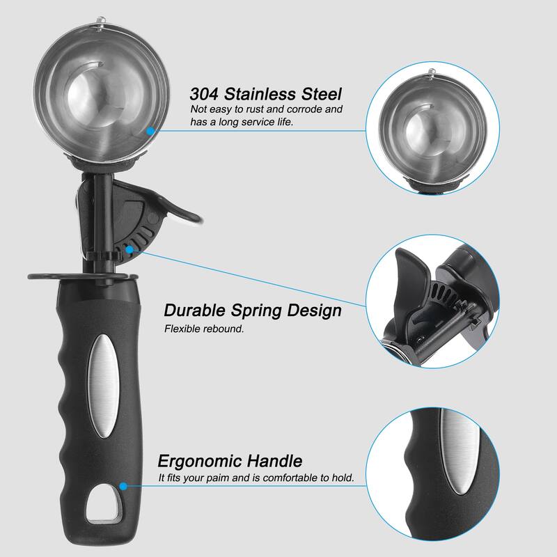 4 Ounce Ice Cream Scoop with Trigger, Portion Cookie Scoop - Black - 4 Ounce