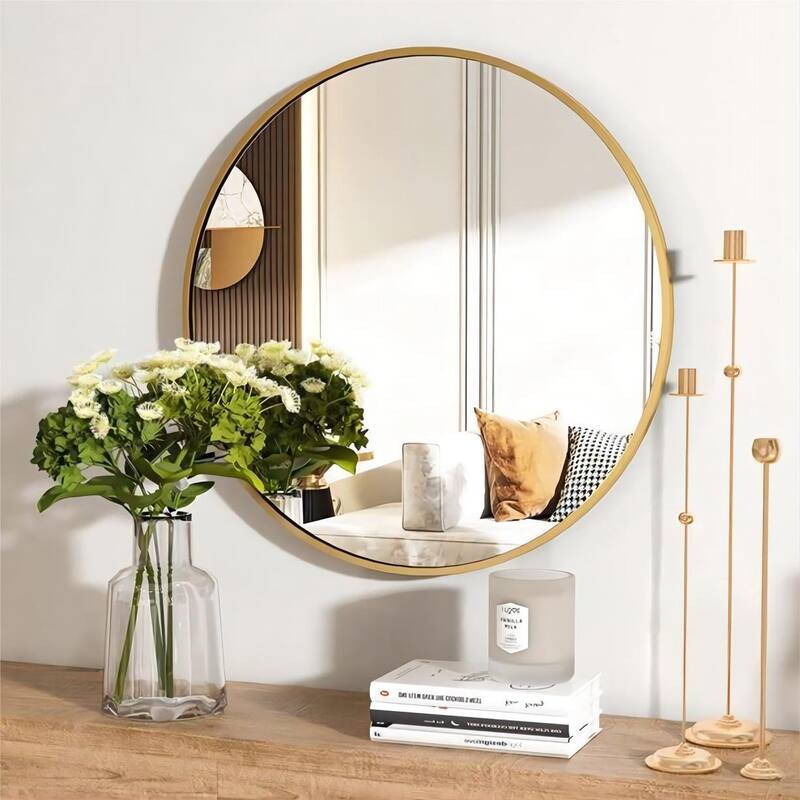 18" Metal Frame Round Bathroom and Vanity Mirror - 18'' - Gold