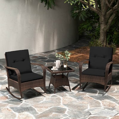 Costway 3 PCS Rocking Bistro Set with Removable Cushions & Tempered - See Details