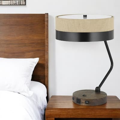 Modern 20 Inch Wood and Metal USB Table Lamp with Dual USB Ports - 12.50” x 18” x 20”