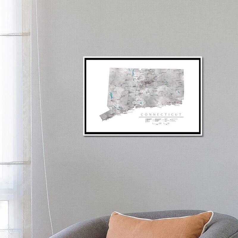 iCanvas "Detailed Map Of Connecticut" by blursbyai Framed Canvas Print