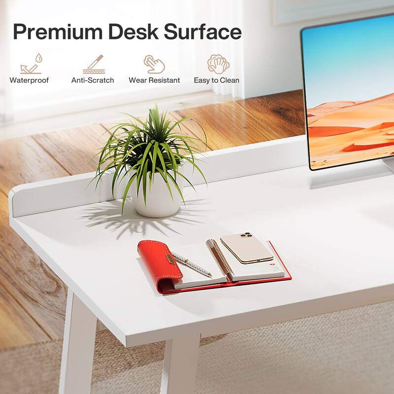 White Computer Desk with 3-Drawer, Wood Table for Work with Storage