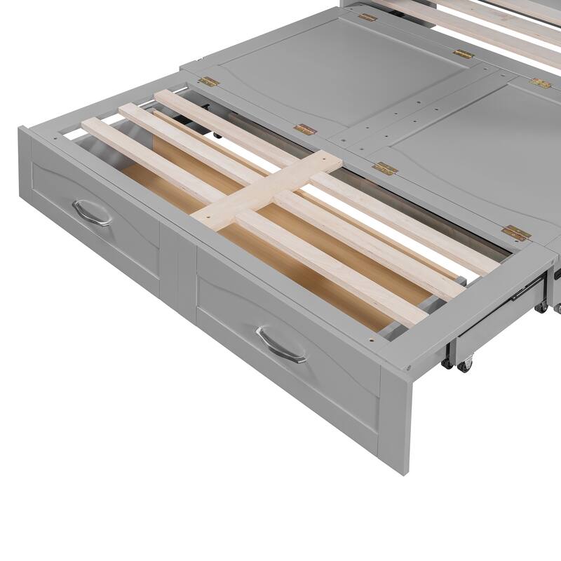 Space-Saving Full Size Murphy Bed with Drawers, USB Ports, and Pulley Design in Gray