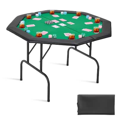 48 in Octagonal Foldable Poker Table for 8 Players with Cup Holders - 49.6 x 49.6 x 29.5 in