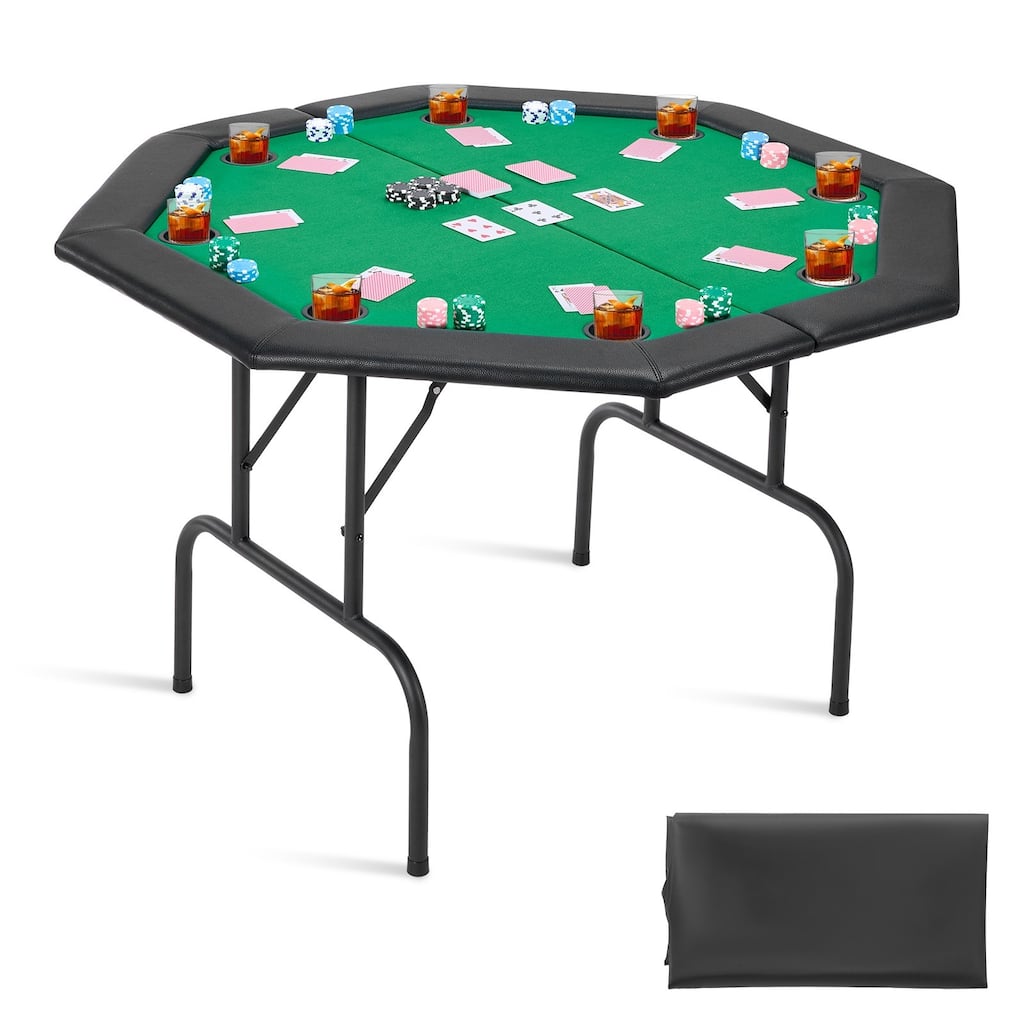 48 in Octagonal Foldable Poker Table for 8 Players with Cup Holders - 49.6 x 49.6 x 29.5 in
