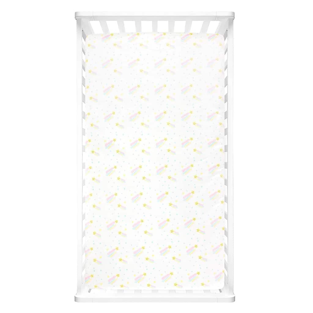 Lush Decor Baby Sunshine Rainbow Shooting Stars Soft & Plush Fitted Crib Sheet - 52"x 28" x 9"