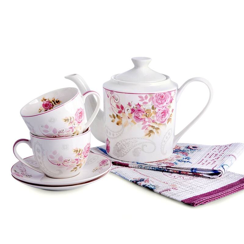 STP Goods Rose Garden Bone China Tea Set of 5 for 2 On Sale Bed