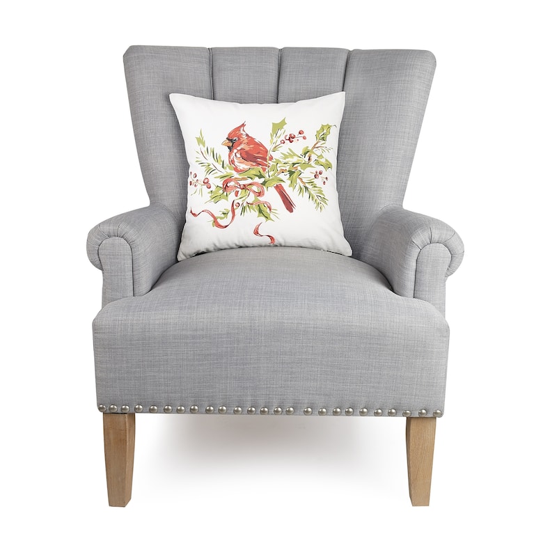 Cardinal on Holly Branch Embroidered Holiday Pillow