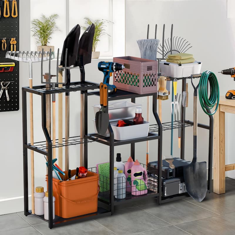 Freestanding Garden Tool Organizer Stand Workshop Garage Storage Rack with Slots