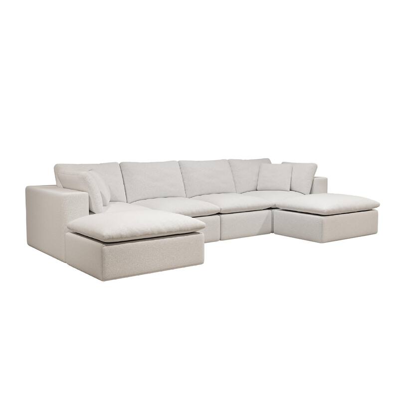 Roomfitters 137.8" Modular Sectional Sofa, 5-Piece Compressed Cloud Couch, No Assembly, Plush Corduroy, White