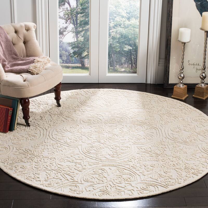 Martha Stewart by SAFAVIEH Handmade Leopolda Wool Rug - 6' Round - Ivory - Round