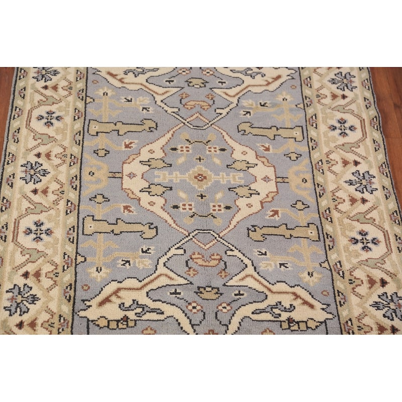 Light Blue Oushak Oriental Rug Floral Handmade Wool Carpet - 4'1"x 5'11"