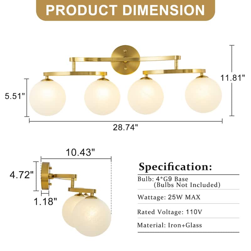 Modern Vanity Light with Frosted Seeded Glass Globes for Bathroom