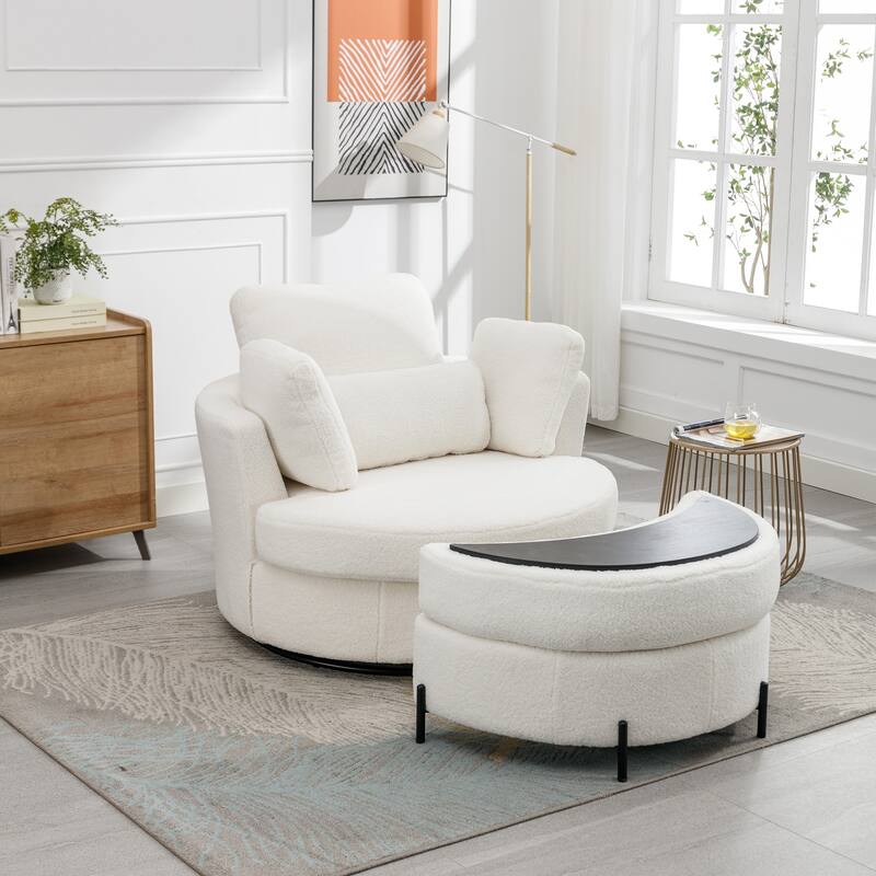42.2"W Swivel Accent Barrel Chair with Half Crescent Moon Storage Bench