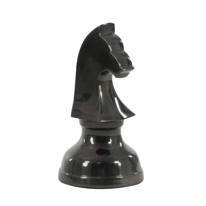 CosmoLiving by Cosmopolitan Silver or Dark Gray Aluminum Metal Chess Sculpture with Knight, Queen and King (Set of 3)