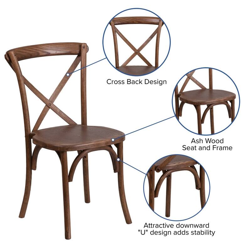 60" Round Solid Pine Folding Farm Dining Table Set with 4 Cross Back Chairs