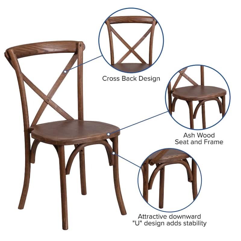 9' x 40" Rustic Folding Farm Table Set with 10 Cross Back Chairs and Cushions