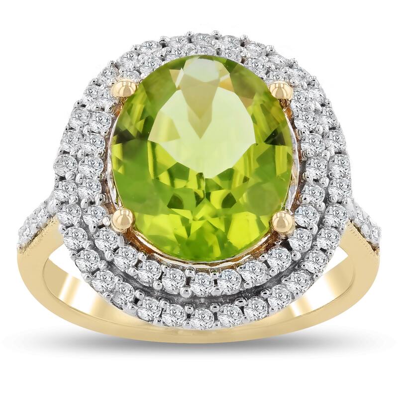 Auriya 14k Yellow Gold 3 1/2ct Peridot and 5/8ct TDW Diamond Ring