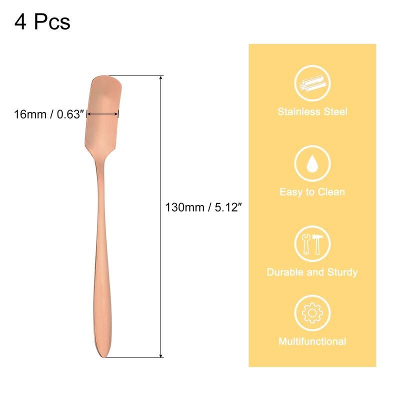 4Pcs 5" Stainless Steel Mini Ice Tea Spoons Coffee Ice Cream Spoon - Rose Gold