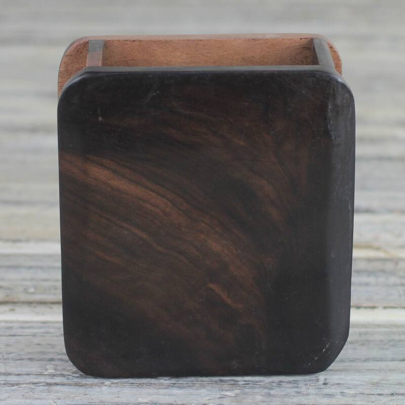Novica Handmade Modern Nature Ebony Wood Pencil Holder