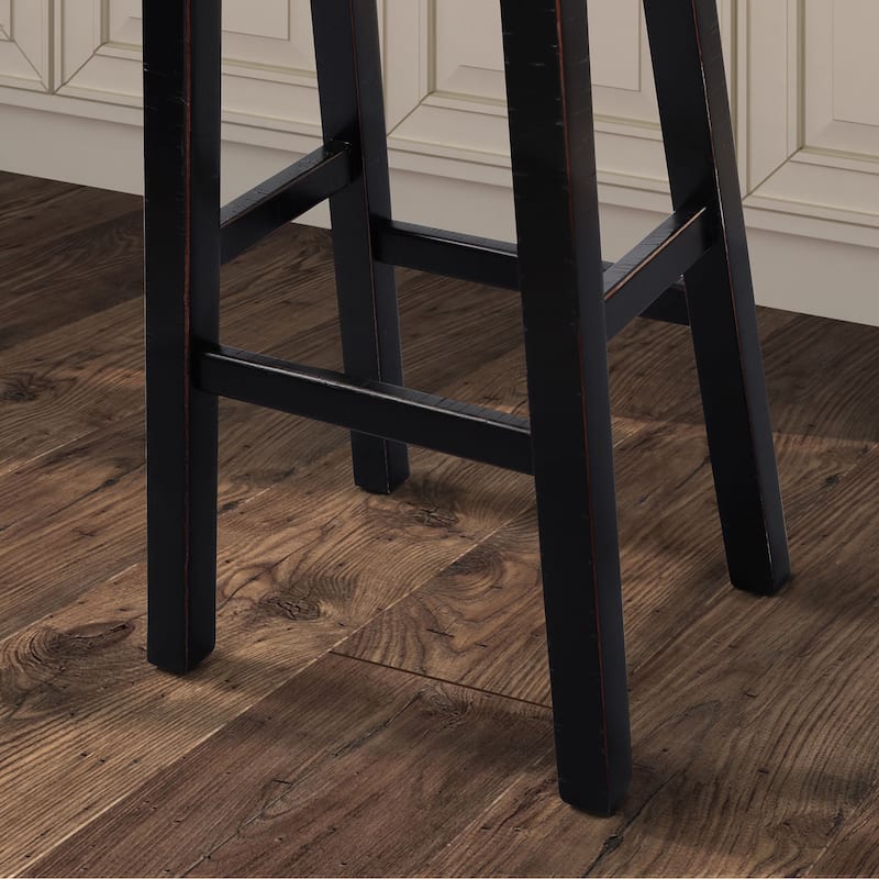 Furniture of America Barne Farmhouse Solid Wood Hefty Saddle Seat Bar Stools (Set of 2)