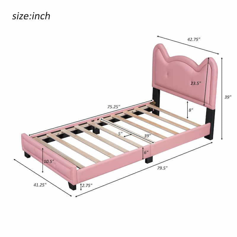 Upholstered Platform Bed with Cartoon Ears Shaped Headboard - Bed Bath ...