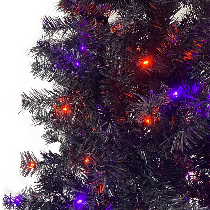 6ft Artificial Fir Bent-Top Halloween Christmas Tree, 300 LED Lights, Bendable Grinch Style Holiday Decoration