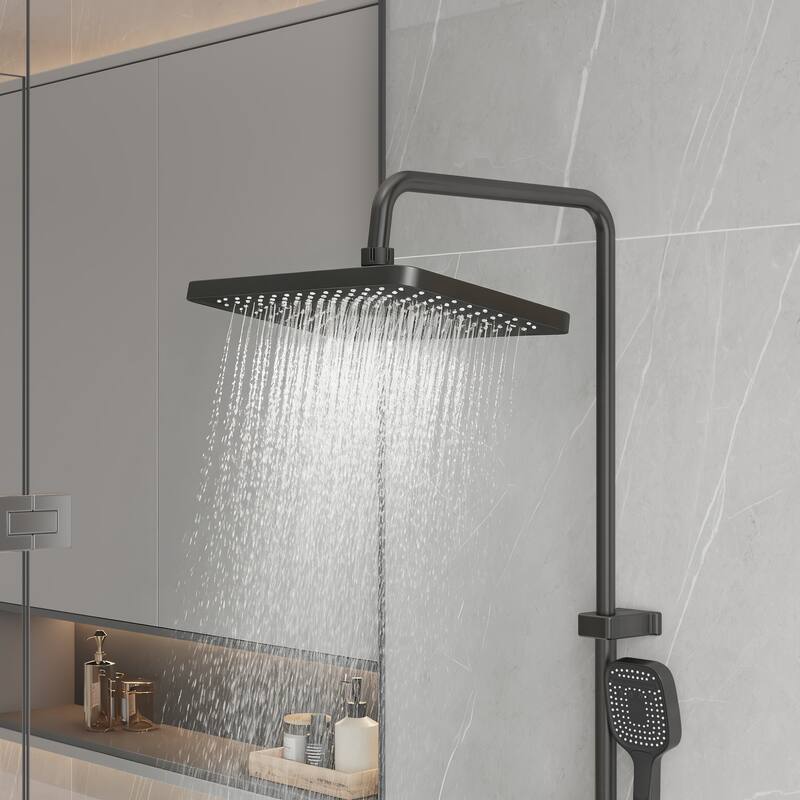 4-In-1 Rainfall Shower System with LED Temperature Display, Gunmetal Gray Shower Faucet Set with Handheld Shower, Spray Gun