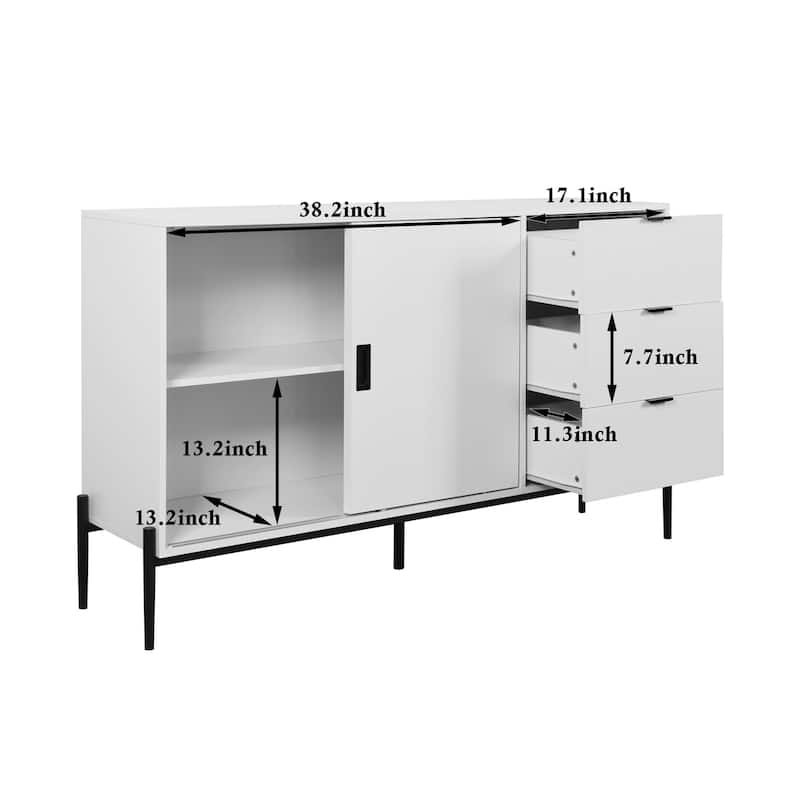 Sideboard with Glass Sliding Door and 3 Drawers