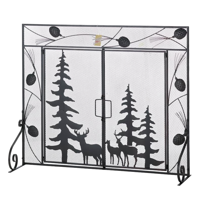 38" Black and Gray Woodland Forest Fire Place Screen