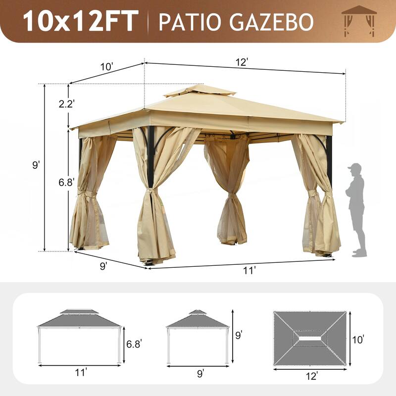 10x12 Outdoor Gazebo Tent with Double Roofs