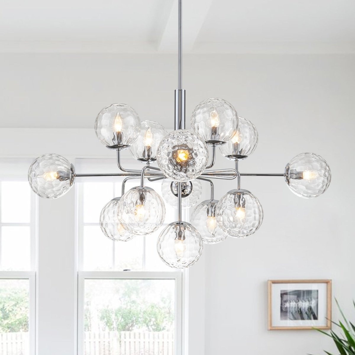 Modern 13-Light Silver Rippled Glass Sputnik Blooming Chandelier - 38.6 in