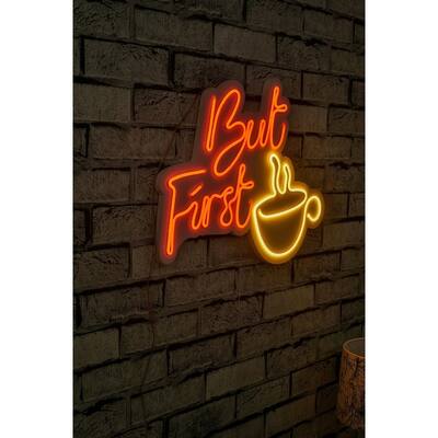 18.5" Novelty But First Coffee Led Neon Sign Wall Décor - 0.8" x 18.5" x 14.6"
