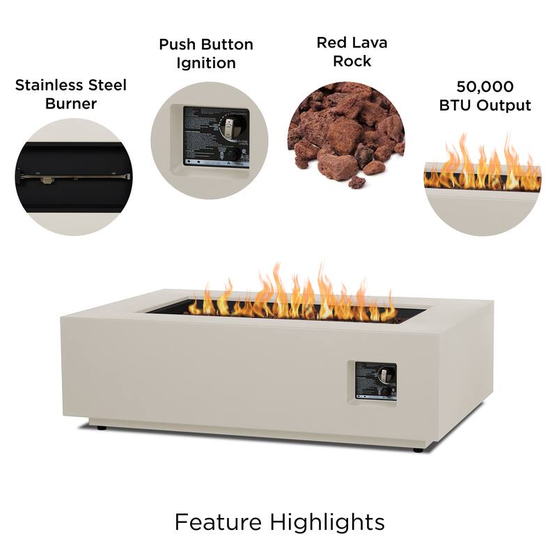 Aegean 50" Rectangle Gas Fire Table in Weathered Slate by Real Flame