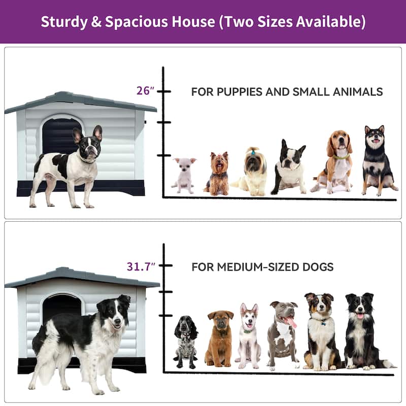 Moasis Slant-roof Dog House with Vent and Windows, Side Door