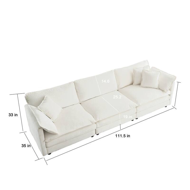 4-Seat Chenille Sectional Sofa Set (3-Seater + Accent Chair) with Deep Seats & Solid Wood Frame