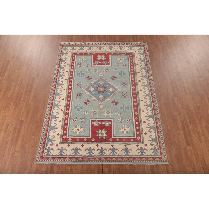 Geometric Kazak Oriental Area Rug Handmade Traditional Wool Carpet - 6'11" x 9'5"