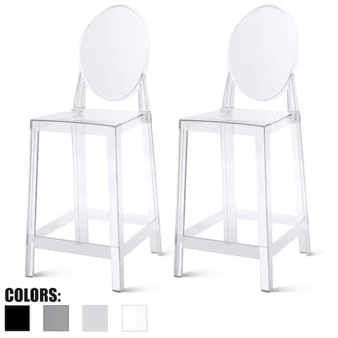 Set of 2 Modern 25" Seat Counter Height Stool With Oval Backs Plastic Molded High Chairs For Dining Patio Kitchen Crystal Garden