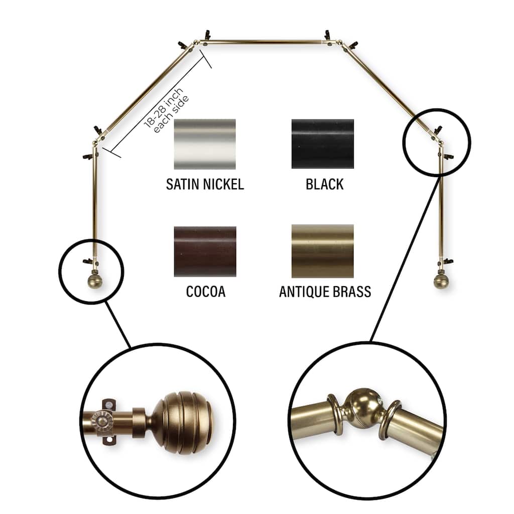 InStyleDesign 13/16" Piper 5-Sided Bay Window Curtain Rod (18-28 inch each side)