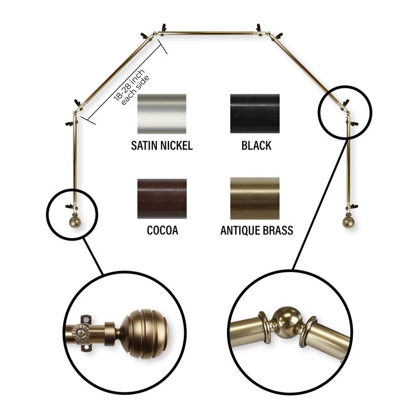InStyleDesign 13/16" Piper 5-Sided Bay Window Curtain Rod (18-28 inch each side) - Antique Brass