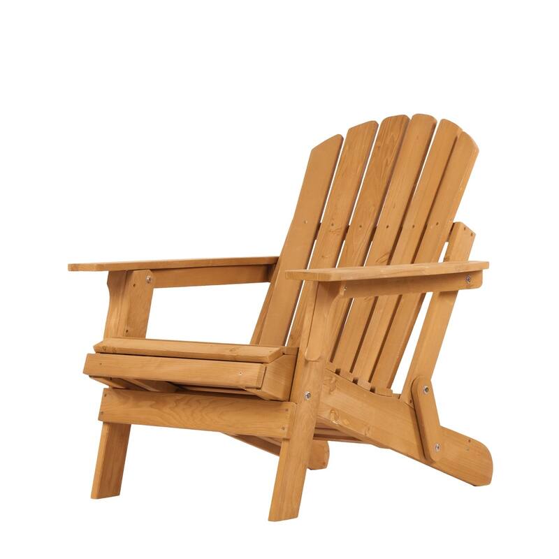 2-Piece Outdoor Wood Folding Adirondack Chair with Retractable Ottoman