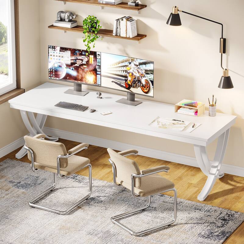 78.7-Inch Extra Long Double Desk 2-Person Home Office Computer Desk - White