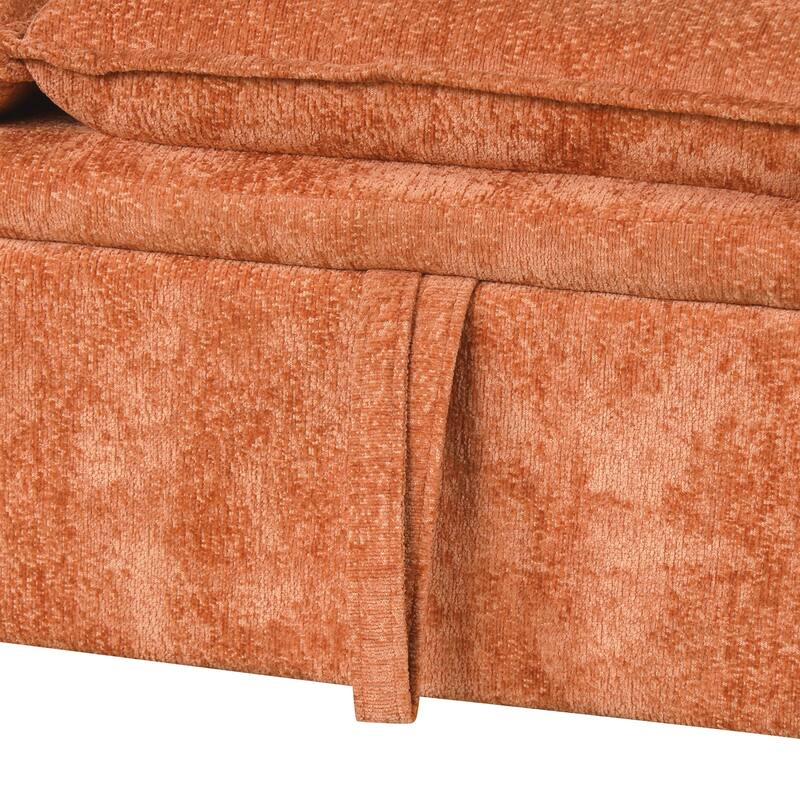 82.67" Chenille L-Shape Sectional Convertible Sofa Bed with Storage Ottoman, USB Ports and Power Sockets